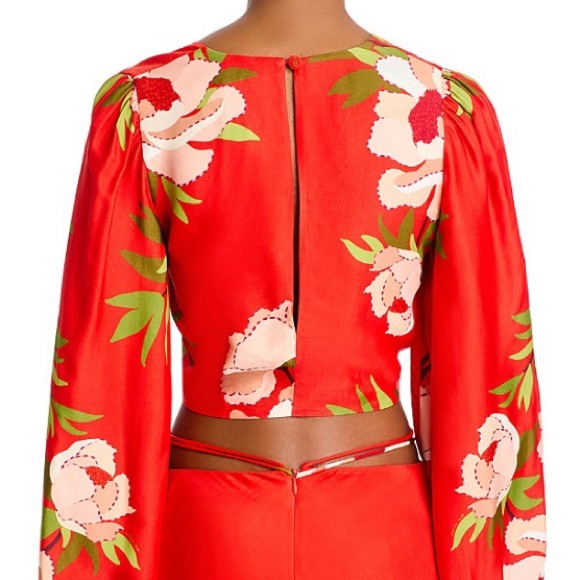 FARM Rio Red Floral Voluminous Sleeve Blouse with Colorrful Accents - Size M - Picture 2 of 7